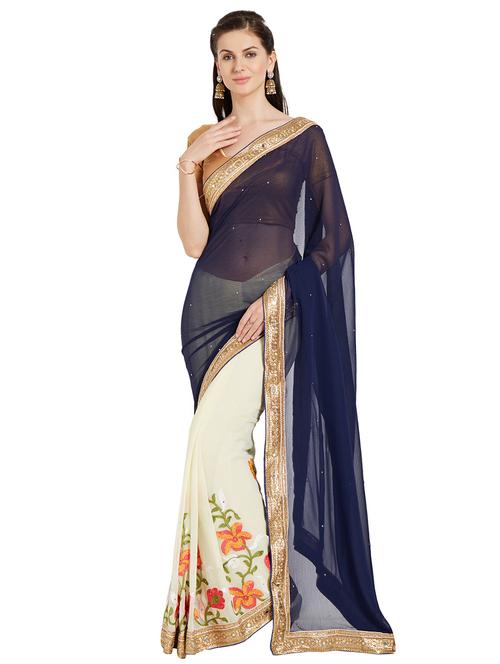 embellished half and half saree with blouse - 15589478 - Very Small Image - 1