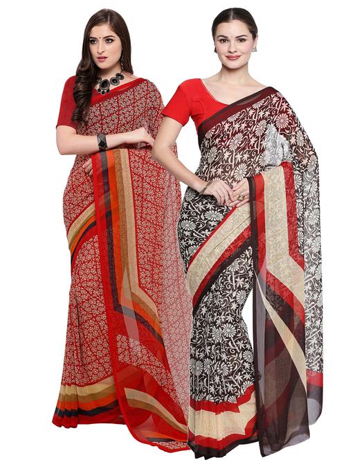 set of 2 combos saree with blouse - 15589479 - Very Small Image - 1
