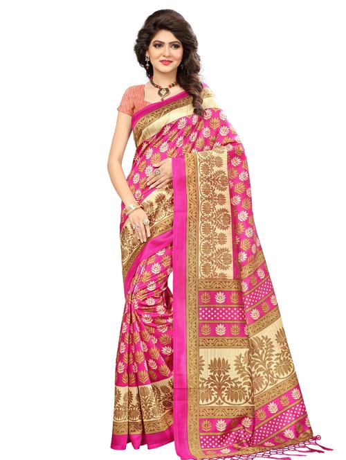 contrast bordered printed saree with blouse - 15589728 - Very Small Image - 1
