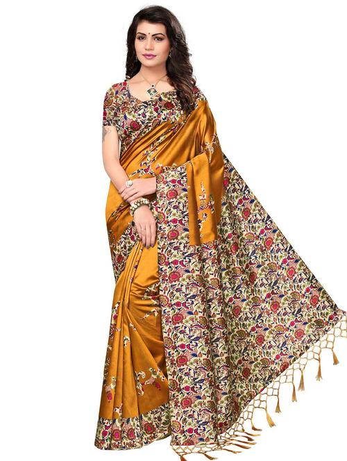 contrast bordered printed saree with blouse - 15589731 - Very Small Image - 1