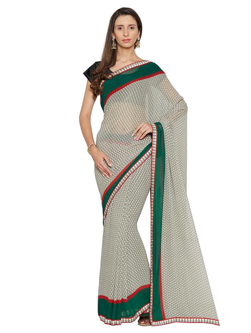 contrast bordered printed saree with blouse - 15589752 - Very Small Image - 1