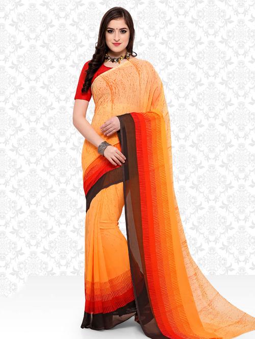 contrast bordered printed saree with blouse - 15589773 - Very Small Image - 1