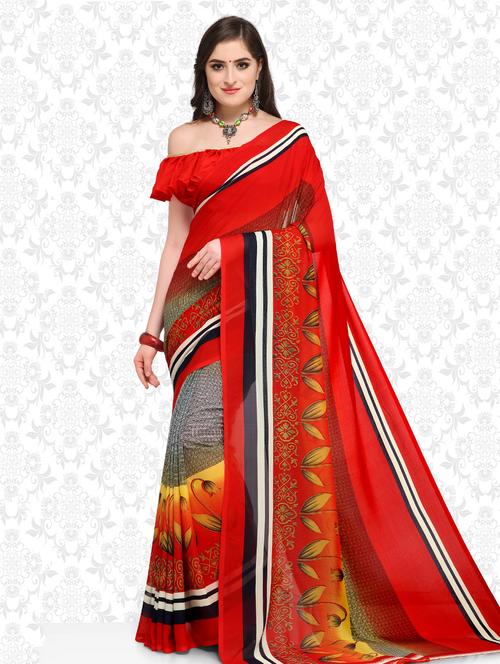 contrast bordered printed saree with blouse - 15589788 - Very Small Image - 1