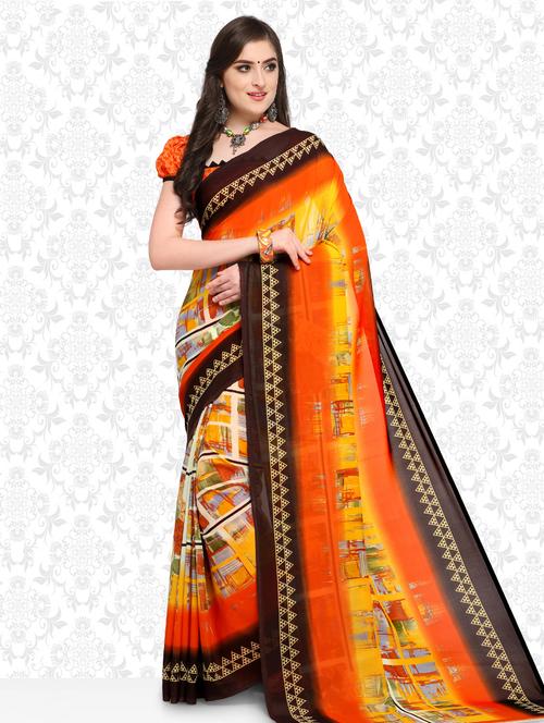 contrast bordered printed saree with blouse - 15589796 - Very Small Image - 1