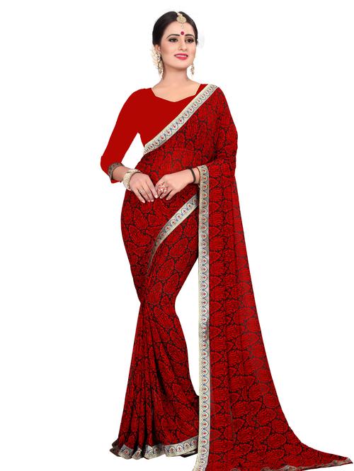 contrast bordered printed saree with blouse - 15589853 - Very Small Image - 1
