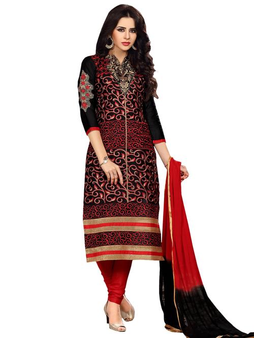 embroidered unstitched churidaar suit - 15590097 - Very Small Image - 1