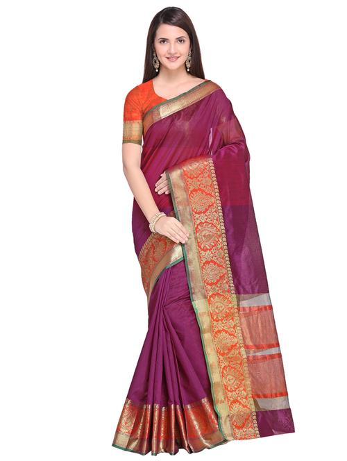 zari bordered tussar saree with blouse - 15590180 - Very Small Image - 1