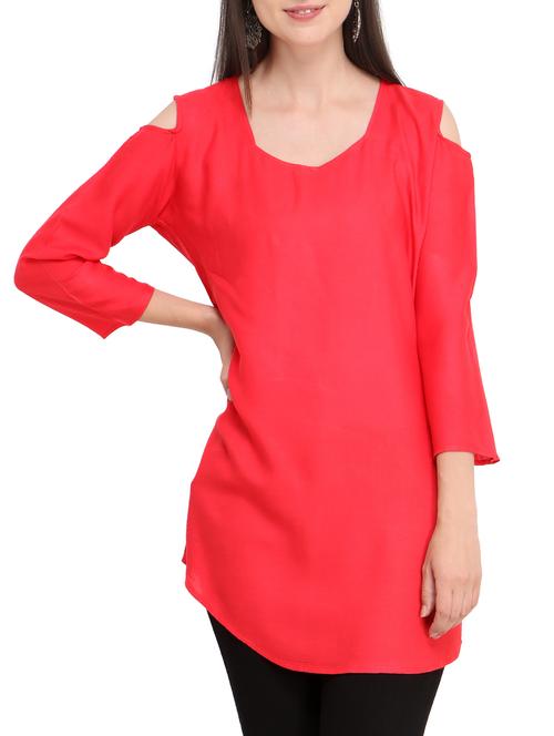 cold shoulder solid tunic - 15590270 - Very Small Image - 1