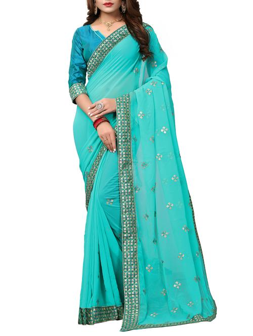 embroidered sky blue saree with blouse - 15590286 - Very Small Image - 1