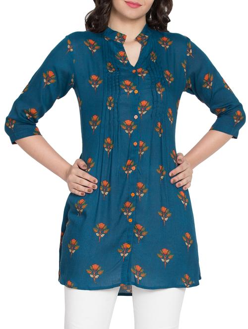 blue viscose straight kurti - 15590298 - Very Small Image - 1