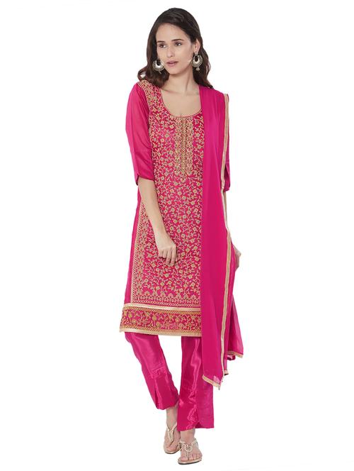 zari embroidered unstitched pant suit - 15590832 - Very Small Image - 1