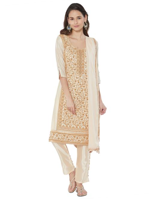 zari embroidered unstitched pant suit - 15590833 - Very Small Image - 1