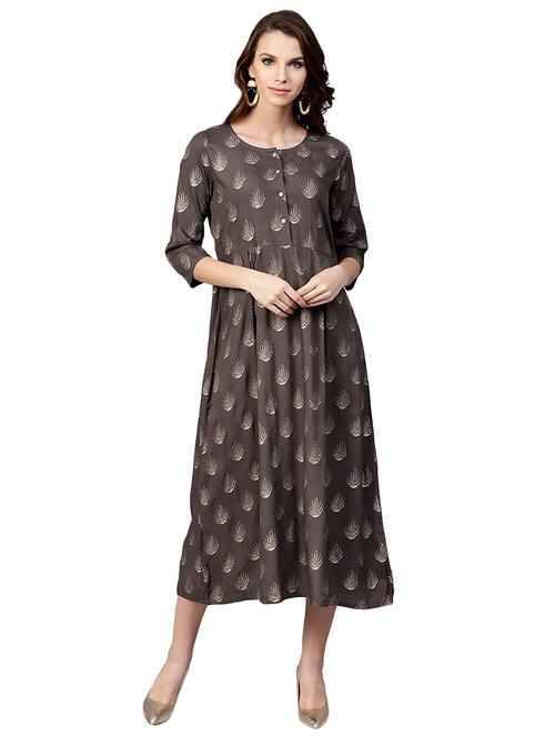 printed a-line ethnic dress - 15591341 - Very Small Image - 1