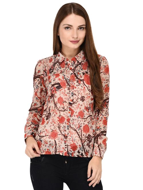 smocking detail floral shirt - 15591378 - Very Small Image - 1