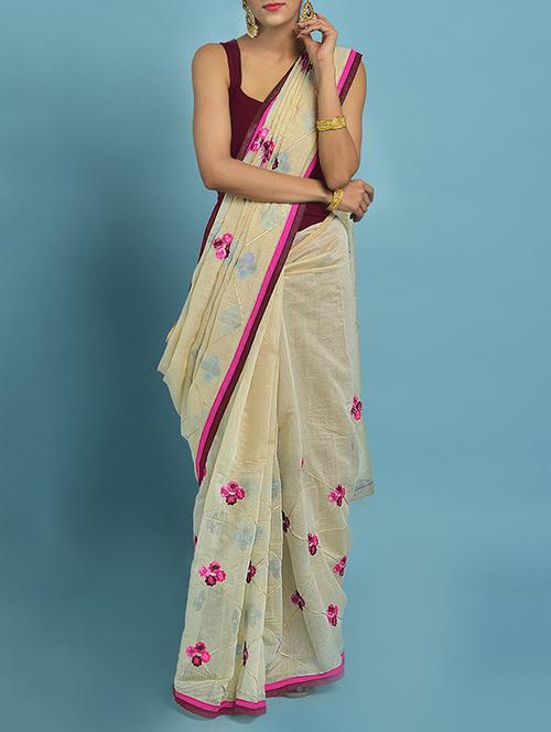 floral embroidered chanderi saree - 15591539 - Very Small Image - 1