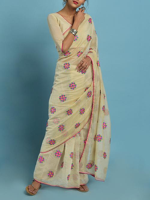 floral embroidered chanderi saree with blouse - 15591556 - Very Small Image - 1