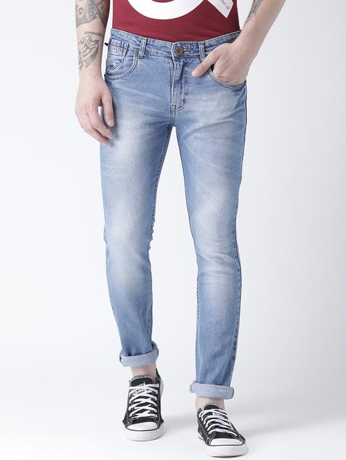 blue cotton blend washed jeans - 15603769 - Very Small Image - 1