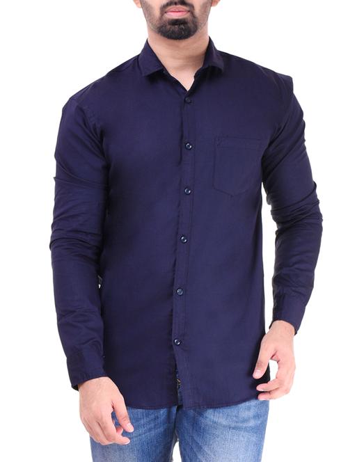 dark blue cotton blend casual shirt - 15603804 - Very Small Image - 1