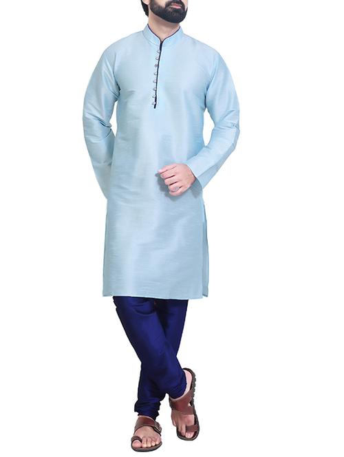 blue silk blend kurta pyjama set - 15604002 - Very Small Image - 1