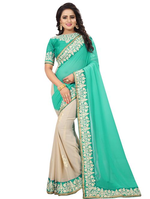 embroidered half and half saree with blouse - 15604202 - Very Small Image - 1