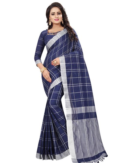 checkered woven saree with blouse - 15604207 - Very Small Image - 1