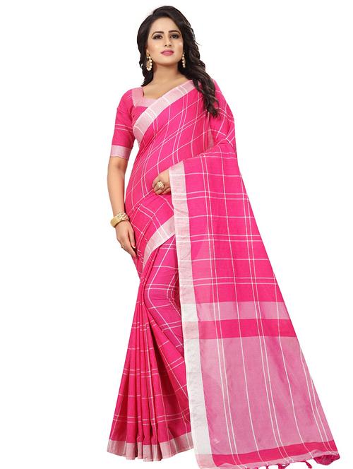 checkered woven saree with blouse - 15604209 - Very Small Image - 1