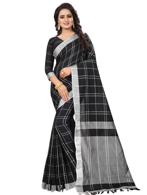 checkered woven saree with blouse - 15604210 - Very Small Image - 1