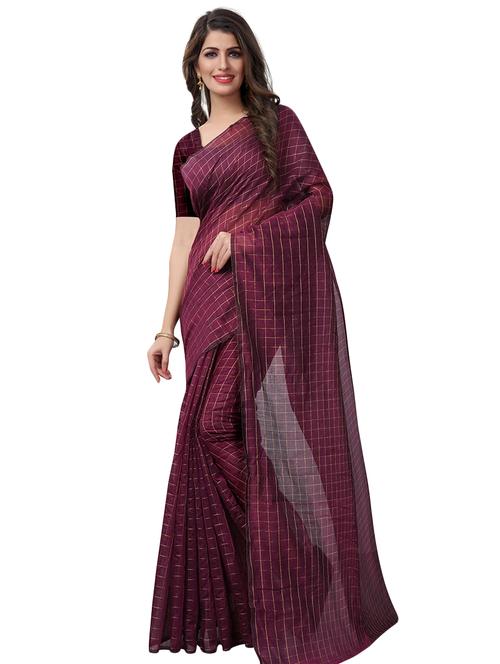 checkered kota cotton saree with blouse - 15604231 - Very Small Image - 1