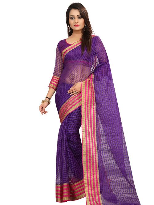checkered woven saree with blouse - 15604232 - Very Small Image - 1