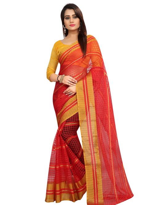 checkered woven saree with blouse - 15604234 - Very Small Image - 1