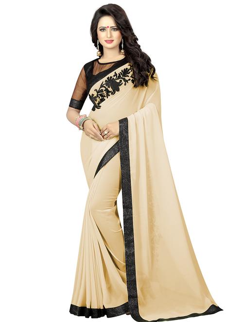 contrast bordered saree with blouse - 15604254 - Very Small Image - 1