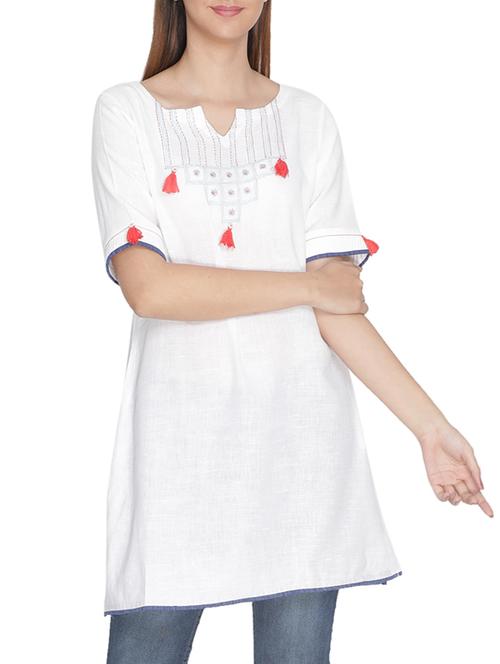 embroidered straight kurti with tassels - 15604693 - Very Small Image - 1