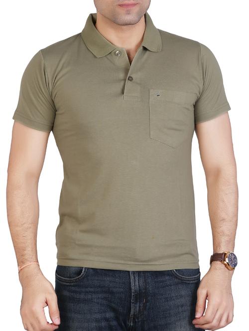 olive green cotton blend pocket t-shirt - 15604759 - Very Small Image - 1