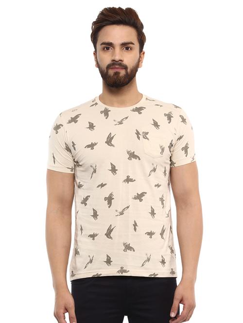 beige cotton all over print t-shirt - 15605036 - Very Small Image - 1