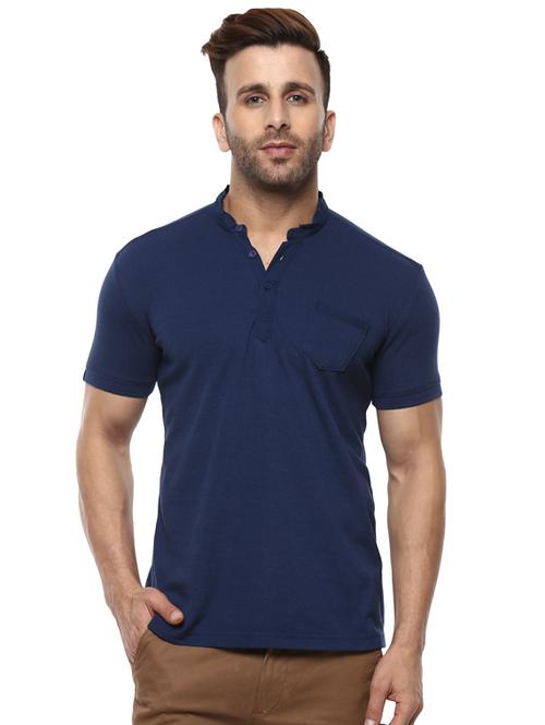 navy blue cotton blend pocket t-shirt - 15605449 - Very Small Image - 1