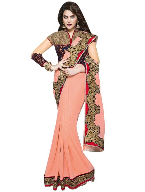 contrast border embroidered saree with blouse - 15606342 - Very Small Image - 1