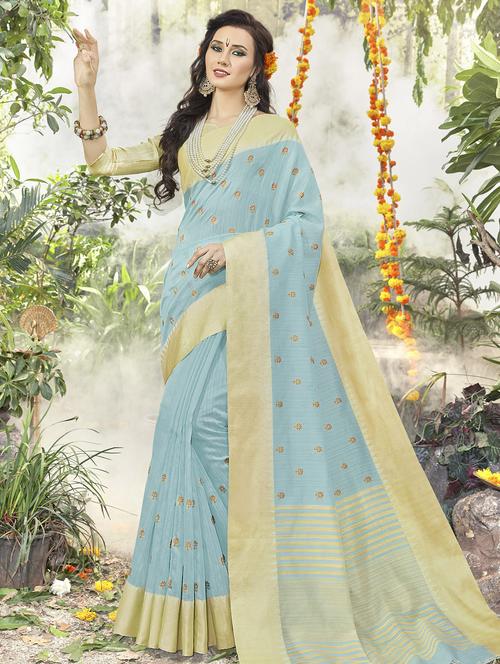 zari embroidered saree with blouse - 15606567 - Very Small Image - 1