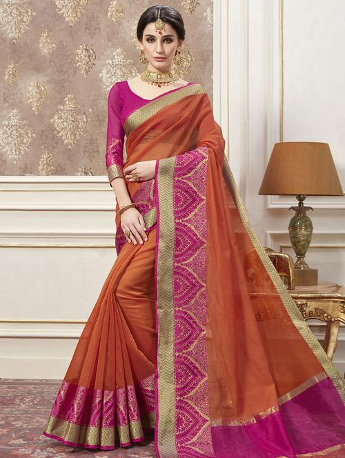 rust brown bordered saree with blouse - 15606571 - Very Small Image - 1