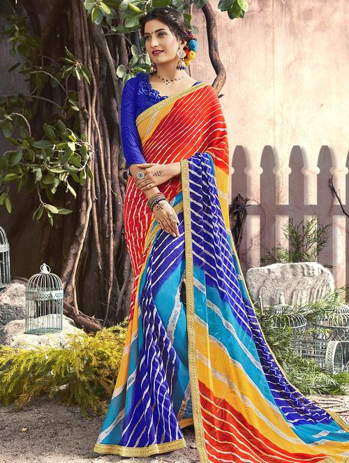 leheriya printed saree with blouse - 15606582 - Very Small Image - 1