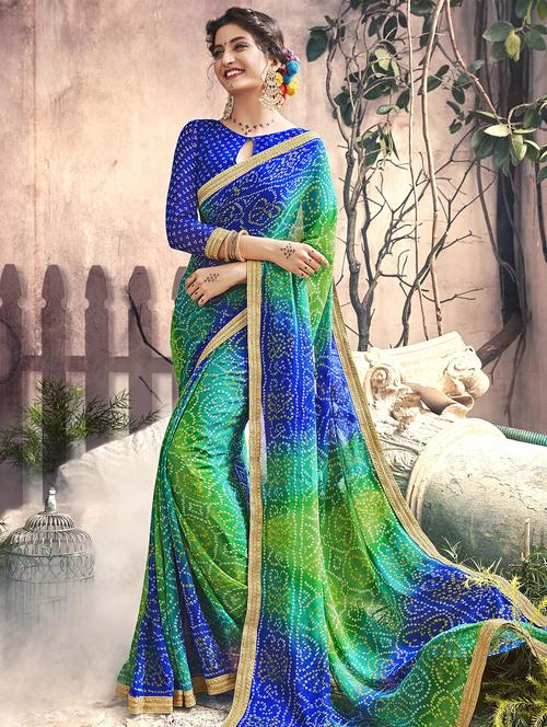 bandhani printed saree with blouse - 15606586 - Very Small Image - 1