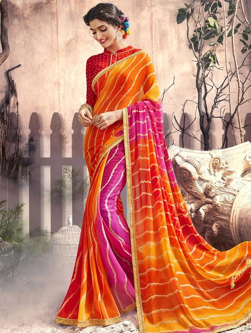 leheriya printed saree with blouse - 15606588 - Very Small Image - 1