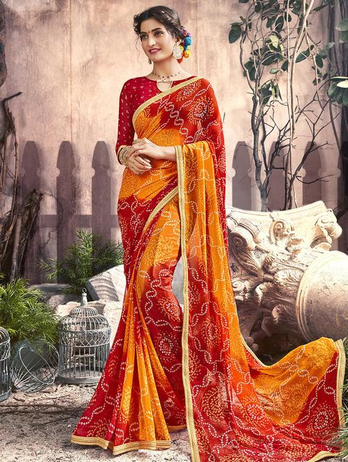 bandhani printed saree with blouse - 15606590 - Very Small Image - 1