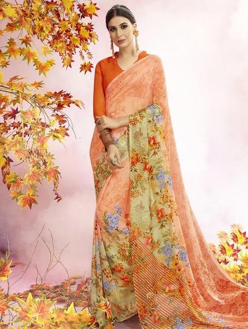 floral printed saree with blouse - 15606592 - Very Small Image - 1