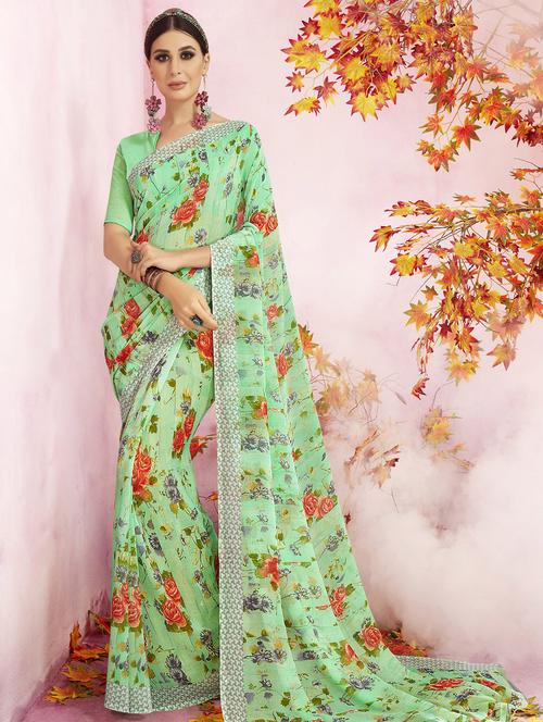 floral printed saree with blouse - 15606594 - Very Small Image - 1