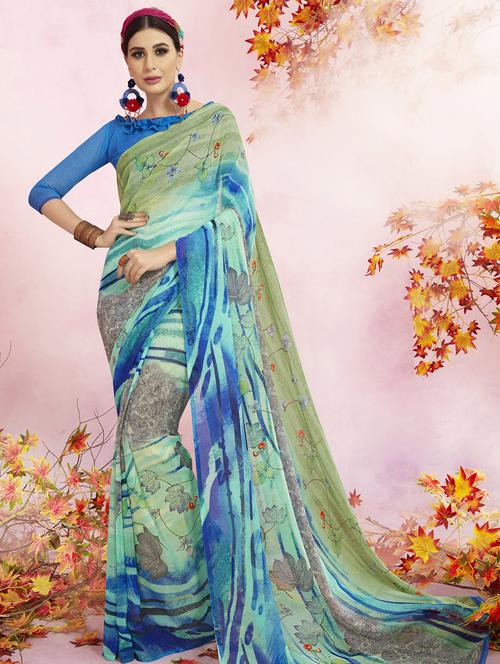 chiffon printed saree with blouse - 15606596 - Very Small Image - 1