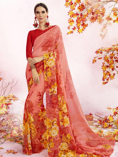 ditsy floral printed saree with blouse - 15606597 - Very Small Image - 1