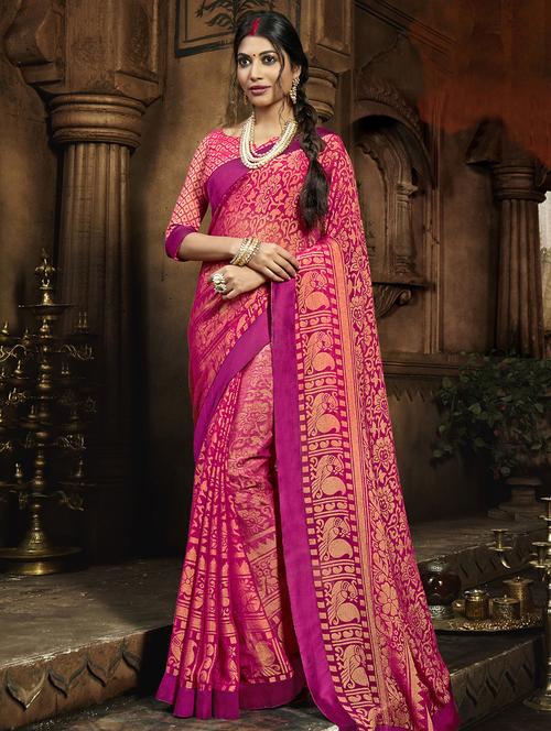 floral printed saree with blouse - 15606614 - Very Small Image - 1
