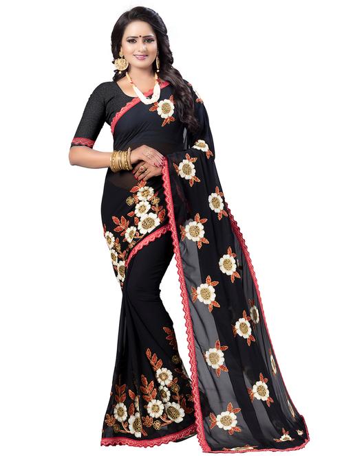 floral embroidered black saree - 15606702 - Very Small Image - 1