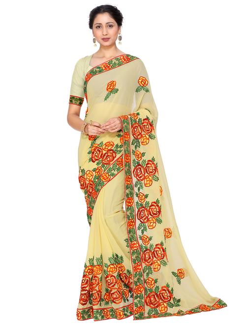 floral resham embroidered saree - 15606705 - Very Small Image - 1