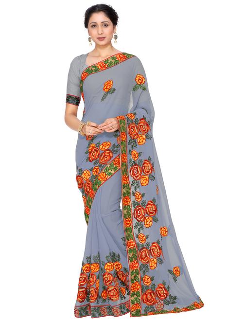 floral resham embroidered saree - 15606706 - Very Small Image - 1